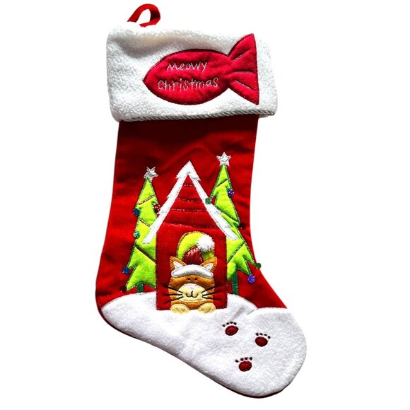 Ice Design Factory Cat Christmas Stocking With Embroidery & Cat House Design - Picture 2 of 5
